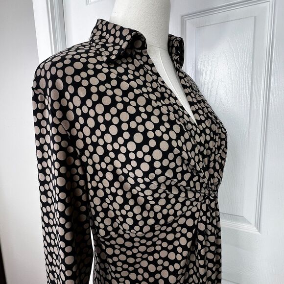 Travelsmith | Black dress with brown tan polka dots | long sleeve | Sz SP - Picture 5 of 7